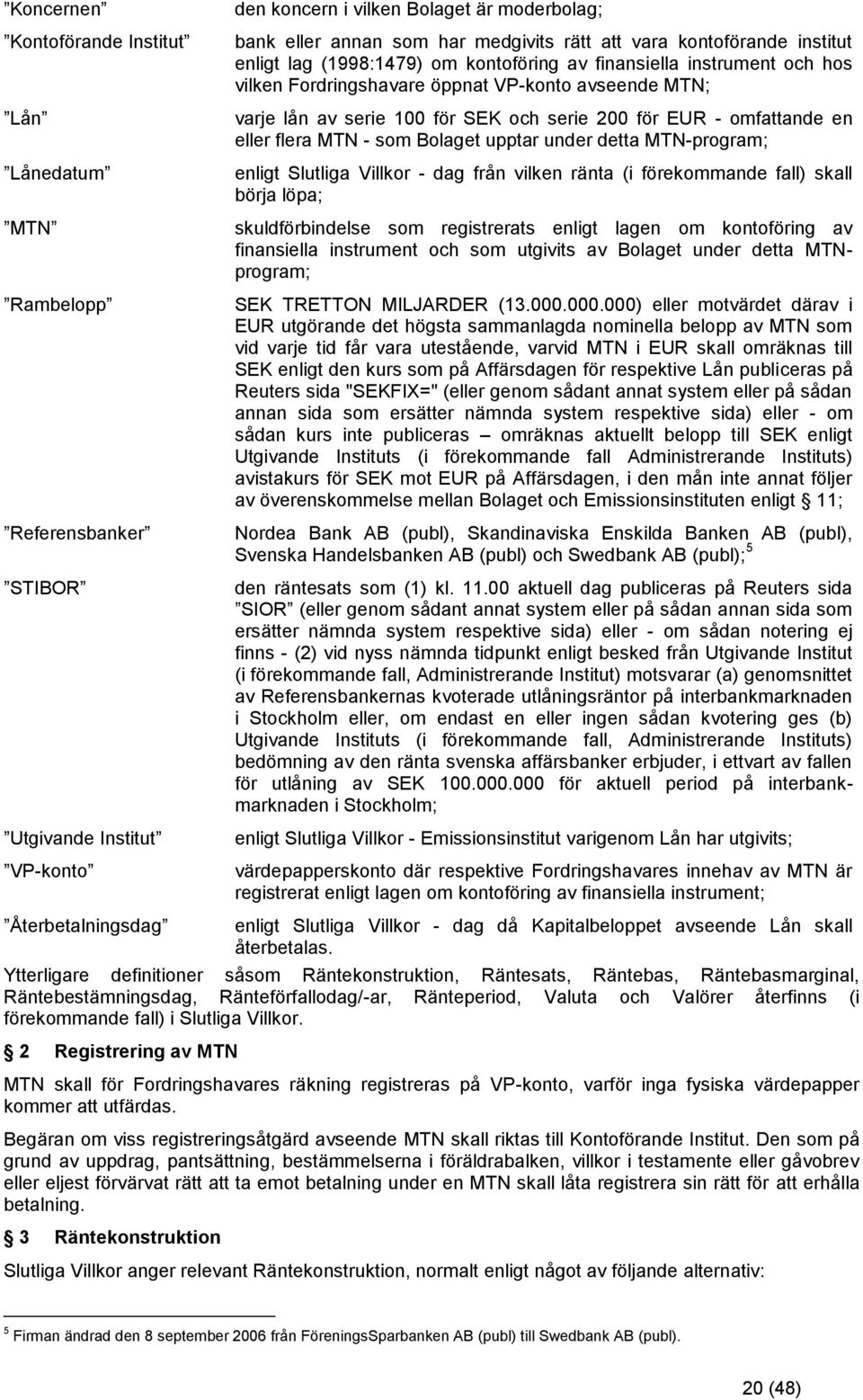 för EUR - omfattande en eller flera MTN - som Bolaget upptar under detta MTN-program; enligt Slutliga Villkor - dag från vilken ränta (i förekommande fall) skall börja löpa; skuldförbindelse som