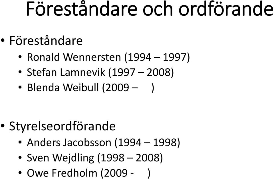 Blenda Weibull (2009 ) Styrelseordförande Anders