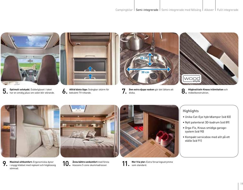 Highlights Unika Cat-Eye hybridlampor (sid 83) Nytt patenterat 3D-badrum (sid 89) Orga-Fix, Knaus smidiga garagesystem (sid 90) Kompakt servicebox med allt på ett ställe (sid 91) 9.