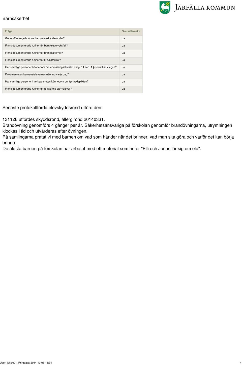 Har samtliga personer i verksamheten kännedom om tystnadsplikten? Finns dokumenterade rutiner för försvunna barn/elever?