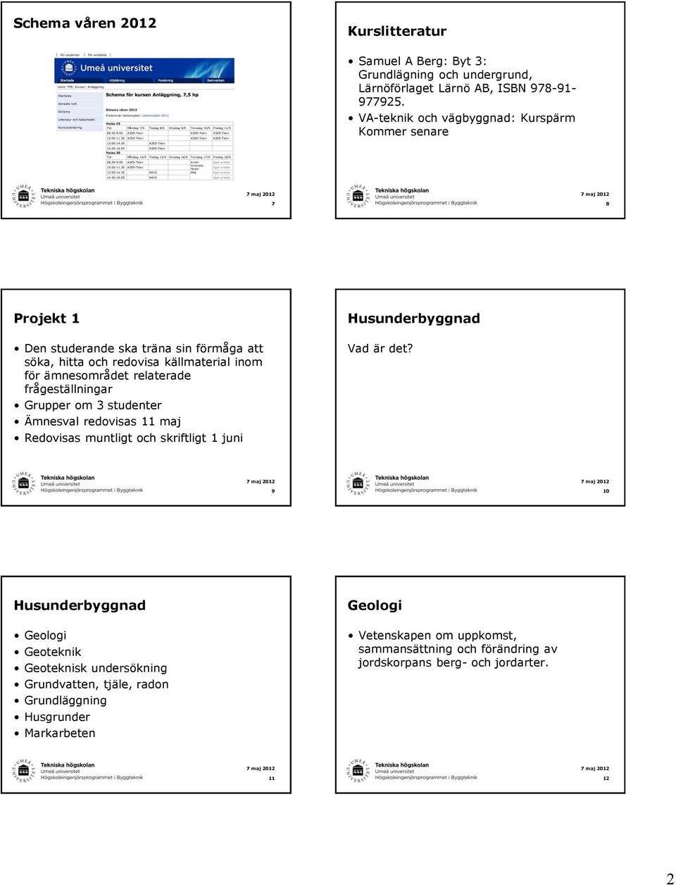 relaterade frågeställningar Grupper om 3 studenter Ämnesval redovisas 11 maj Redovisas muntligt och skriftligt 1 juni Husunderbyggnad Vad är det?