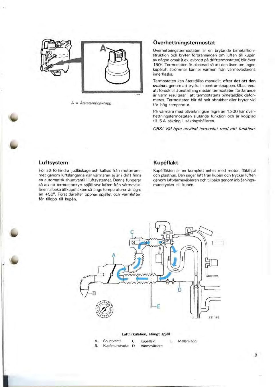 A == Återställningsknapp 129 01 61 Termostaten kan återställas manuellt, efter det att den svalnat, genom att trycka in centrumknappen.