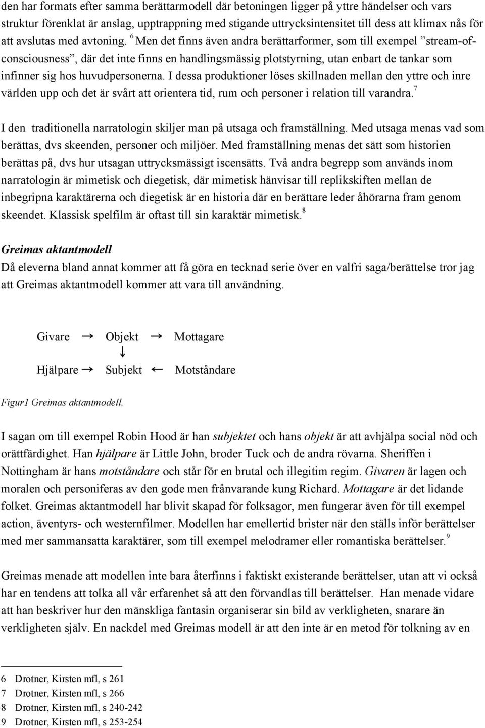 6 Men det finns även andra berättarformer, som till exempel stream-ofconsciousness, där det inte finns en handlingsmässig plotstyrning, utan enbart de tankar som infinner sig hos huvudpersonerna.