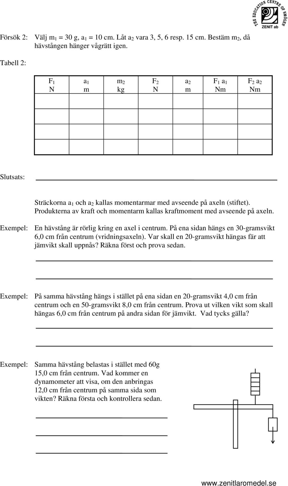 Var skall en 20-grasvikt hängas fär att jävikt skall uppnås? Räkna först och prova sedan.