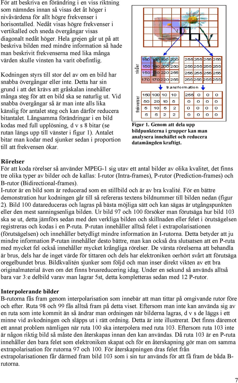 Hela grejen går ut på att beskriva bilden med mindre information så hade man beskrivit frekvenserna med lika många värden skulle vinsten ha varit obefintlig.