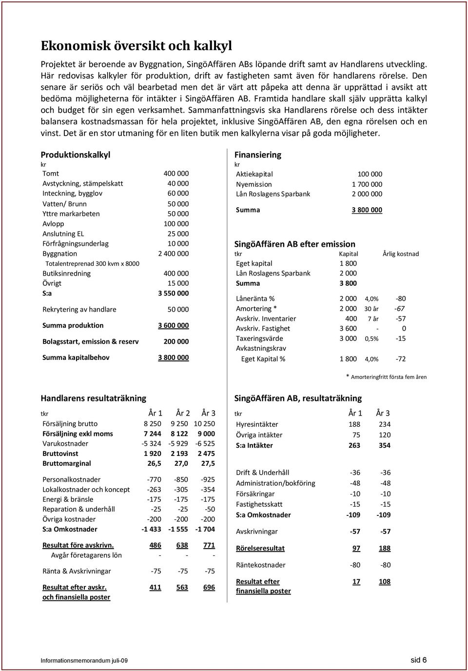 Den senare är seriös och väl bearbetad men det är värt att påpeka att denna är upprättad i avsikt att bedöma möjligheterna för intäkter i SingöAffären AB.