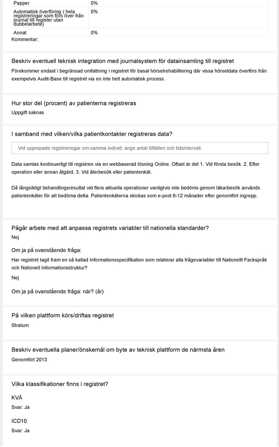 helt automatisk process. Hur stor del (procent) av patienterna registreras Uppgift saknas I samband med vilken/vilka patientkontakter registreras data?