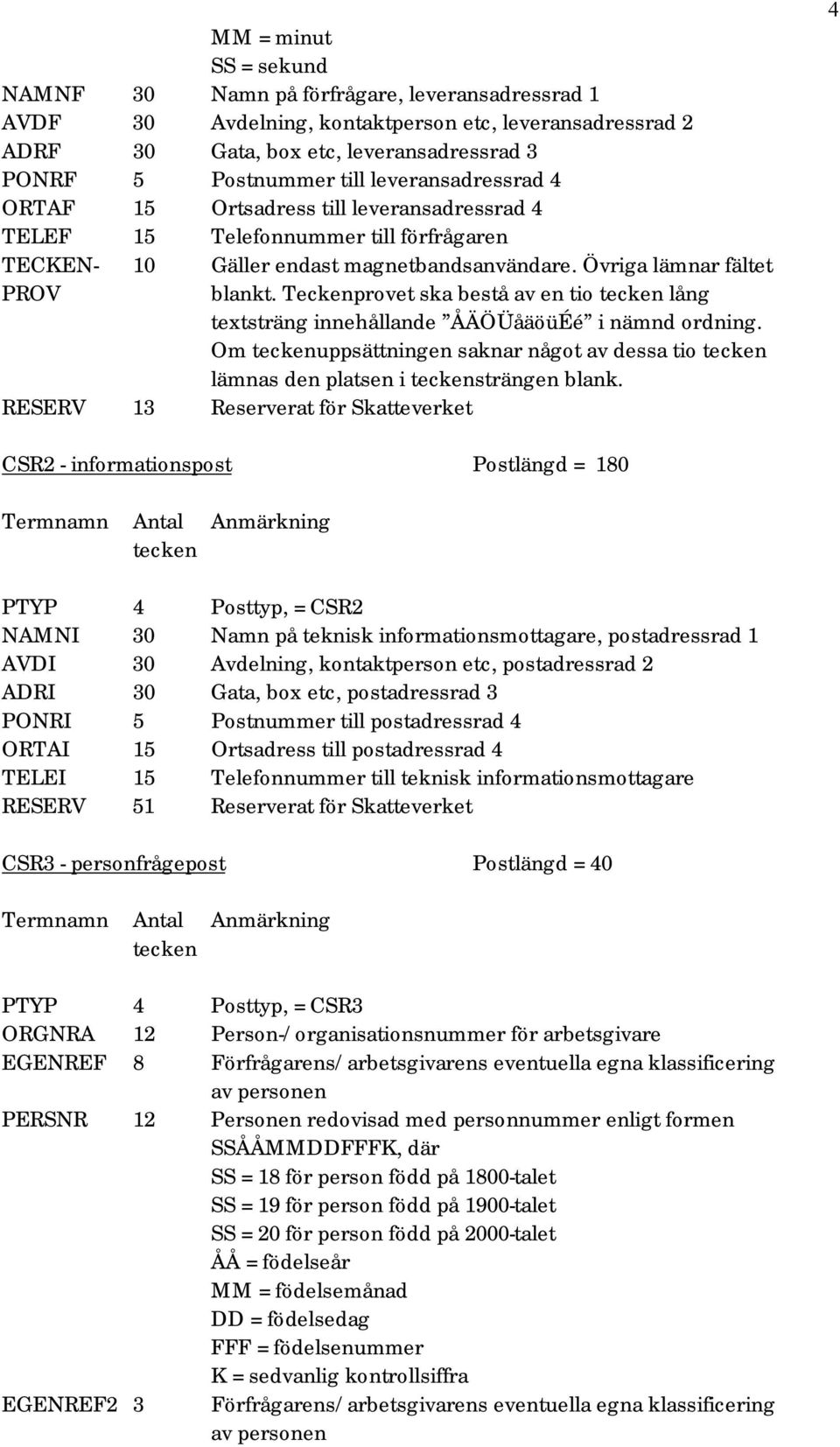 Teckenprovet ska bestå av en tio lång textsträng innehållande ÅÄÖÜåäöüÉé i nämnd ordning. Om uppsättningen saknar något av dessa tio lämnas den platsen i strängen blank.