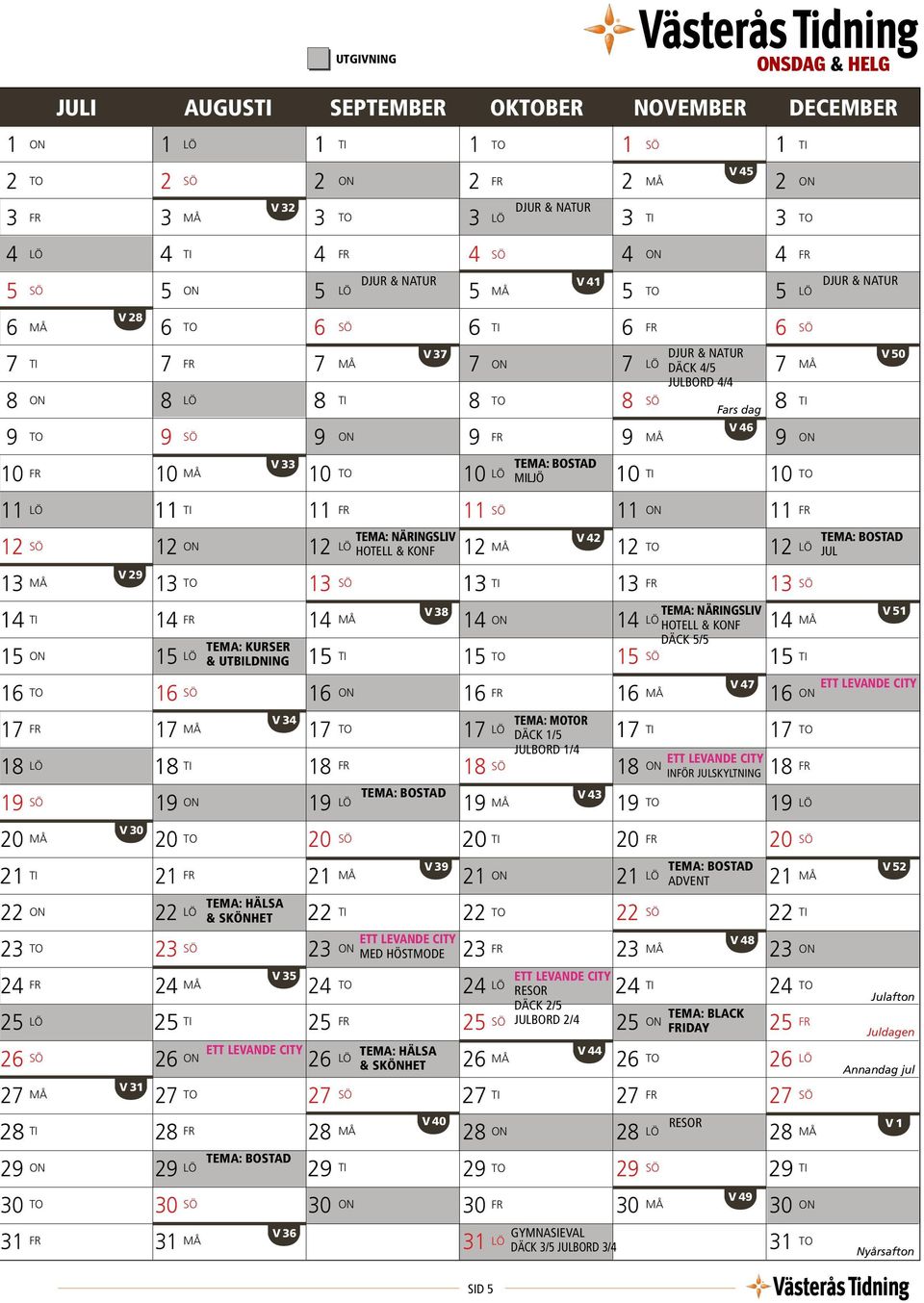 Däck 5/5 tema: KuRSeR & utbildning V 47 16 16 16 16 16 V 34 tema: MOtOR 17 17 17 Däck 1/5 17 17 18 18 julbord 1/4 18 18 inför julskyltning 18 19 19 19 V 43 19 19 V 0 0 0 0 0 V 39 1 1 1 1 ADvent 1