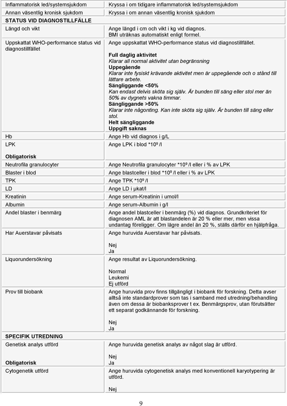 Ange uppskattat WHO-performance status vid diagnostillfället.