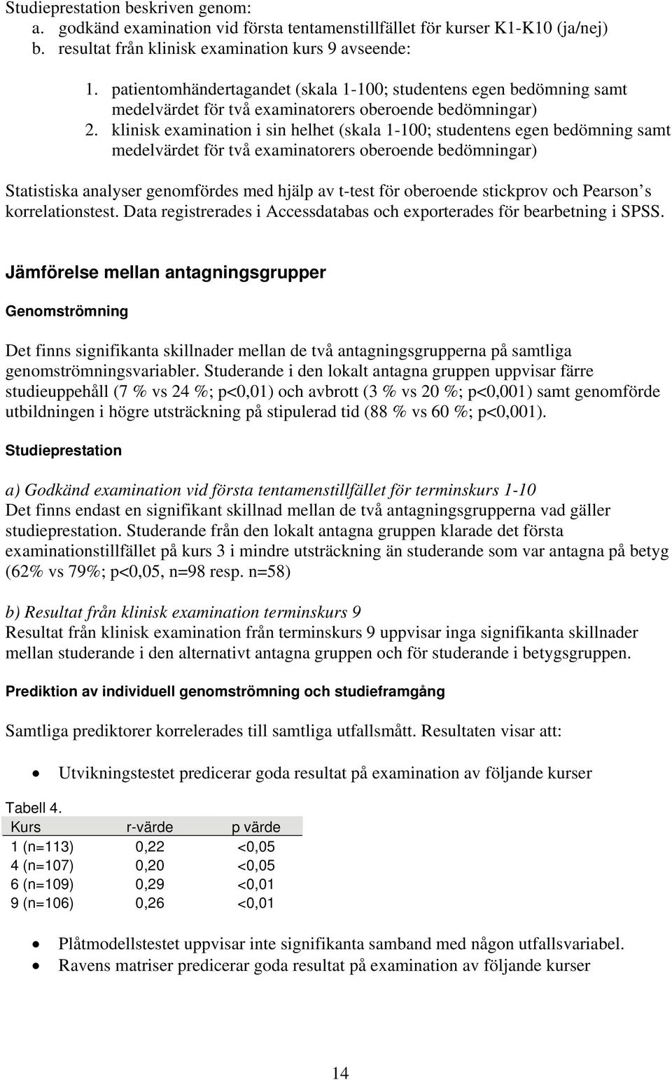 klinisk examination i sin helhet (skala 1-100; studentens egen bedömning samt medelvärdet för två examinatorers oberoende bedömningar) Statistiska analyser genomfördes med hjälp av t-test för