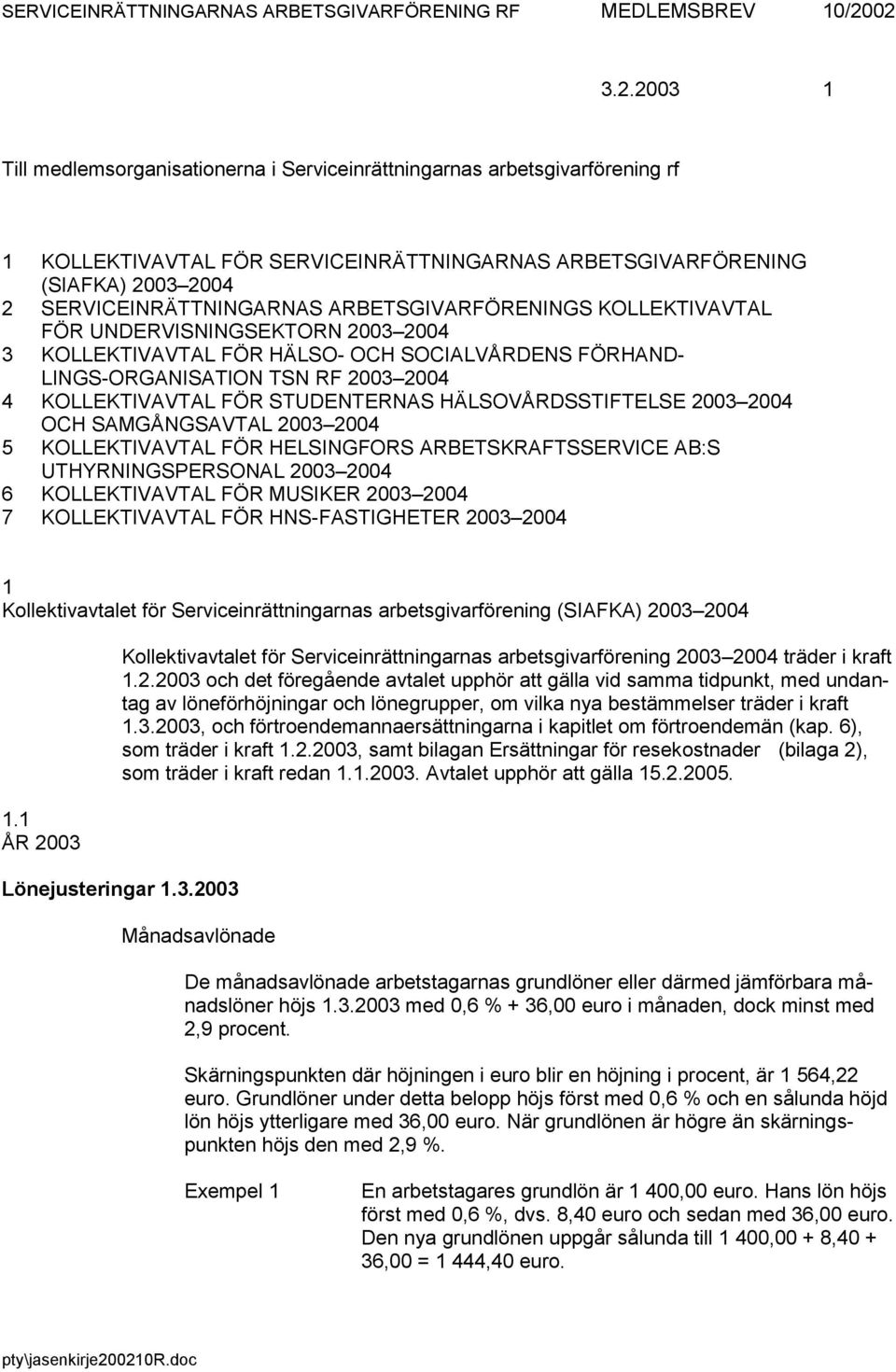 ARBETSGIVARFÖRENINGS KOLLEKTIVAVTAL FÖR UNDERVISNINGSEKTORN 2003 2004 3 KOLLEKTIVAVTAL FÖR HÄLSO- OCH SOCIALVÅRDENS FÖRHAND- LINGS-ORGANISATION TSN RF 2003 2004 4 KOLLEKTIVAVTAL FÖR STUDENTERNAS