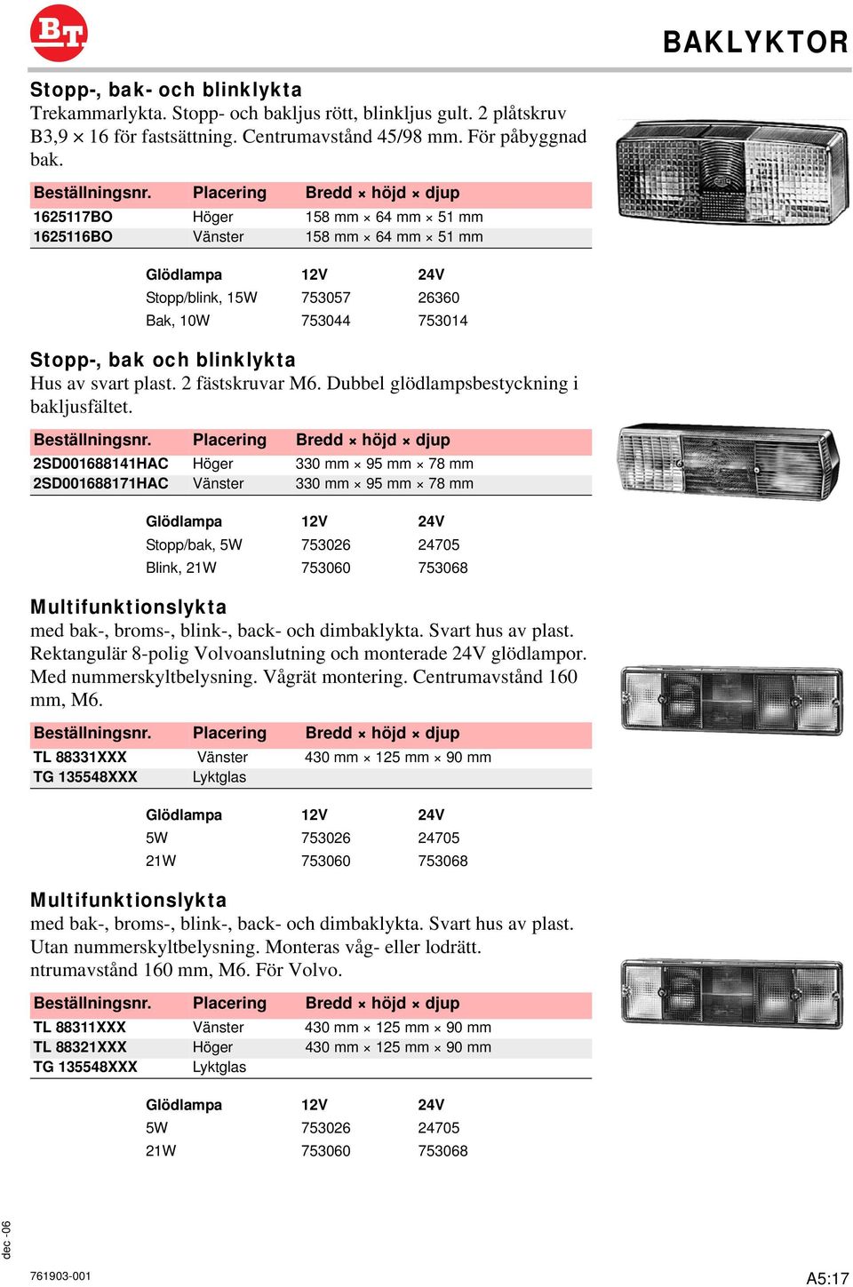 Dubbel glödlampsbestyckning i bakljusfältet.