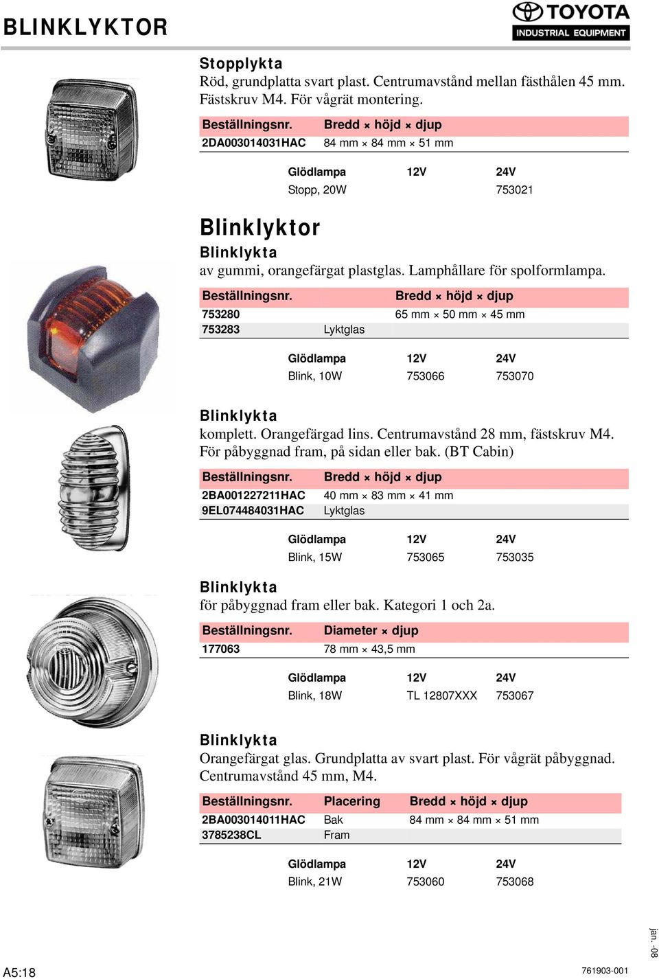 753280 65 mm 50 mm 45 mm 753283 Lyktglas Blink, 10W 753066 753070 Blinklykta komplett. Orangefärgad lins. Centrumavstånd 28 mm, fästskruv M4. För påbyggnad fram, på sidan eller bak.