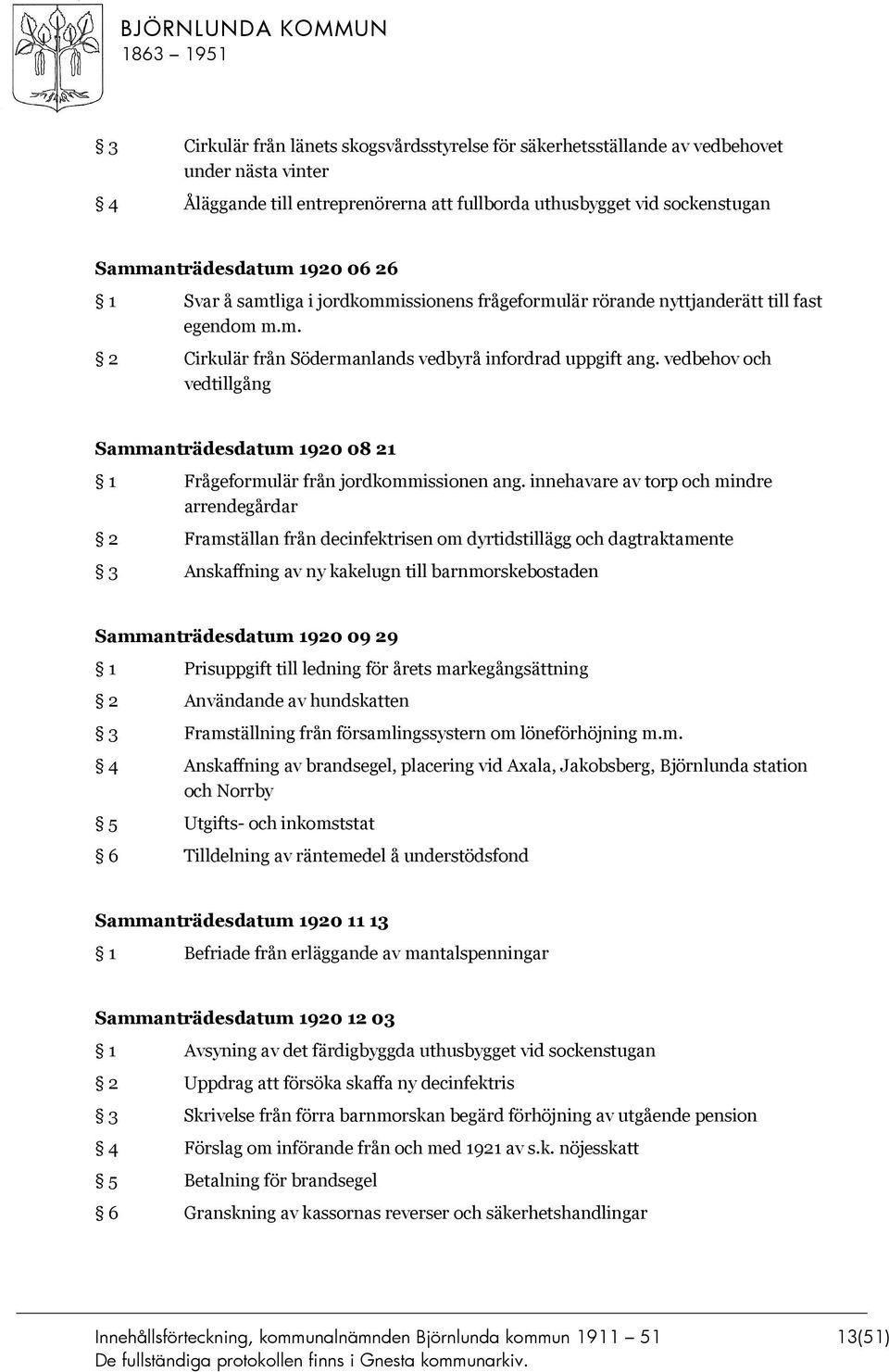 vedbehov och vedtillgång Sammanträdesdatum 1920 08 21 1 Frågeformulär från jordkommissionen ang.