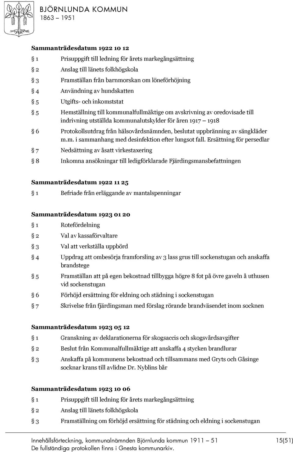 hälsovårdsnämnden, beslutat uppbränning av sängkläder m.m. i sammanhang med desinfektion efter lungsot fall.