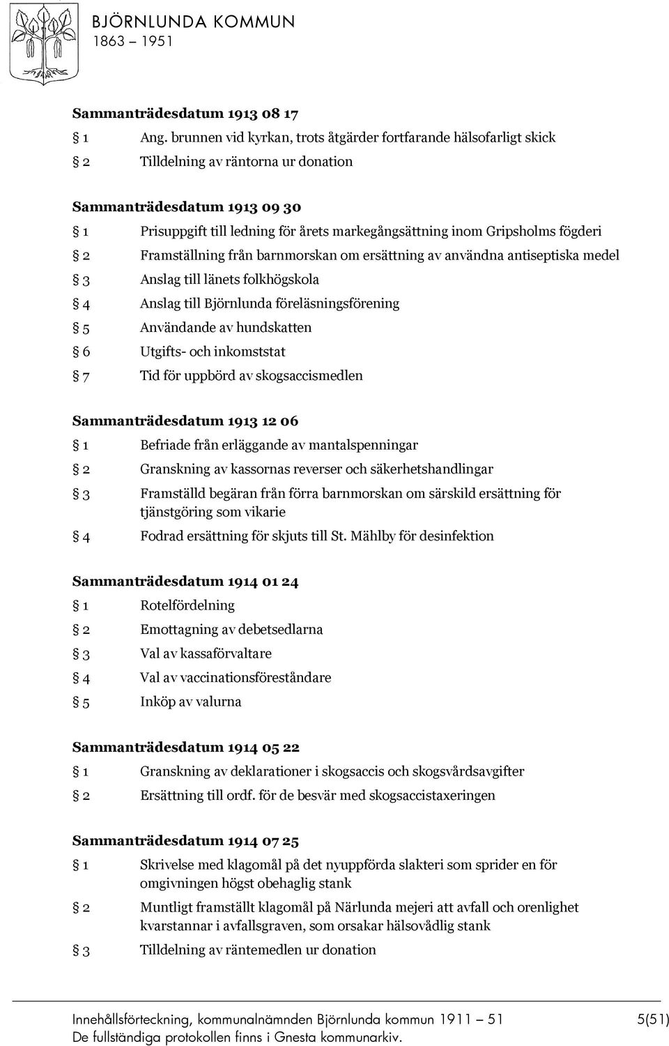 Gripsholms fögderi 2 Framställning från barnmorskan om ersättning av användna antiseptiska medel 3 Anslag till länets folkhögskola 4 Anslag till Björnlunda föreläsningsförening 5 Användande av