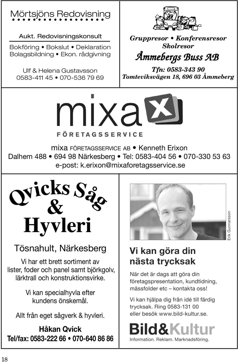 företagsservice ab Kenneth Erixon Dalhem 488 694 98 Närkesberg Tel: 0583-404 56 070-330 53 63 e-post: k.erixon@mixaforetagsservice.