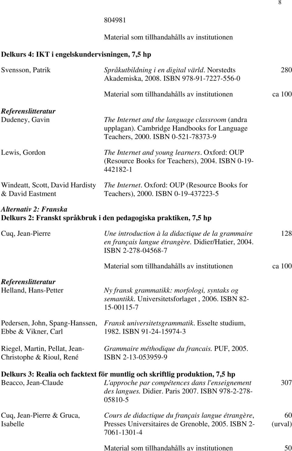 language classroom (andra upplagan). Cambridge Handbooks for Language Teachers, 2000. ISBN 0-521-78373-9 The Internet and young learners. Oxford: OUP (Resource Books for Teachers), 2004.