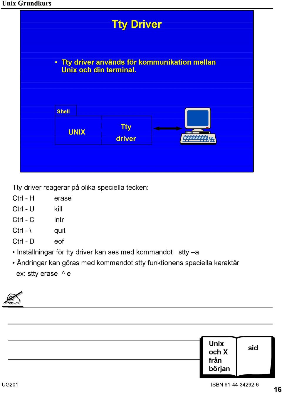 kill Ctrl - C intr Ctrl - \ quit Ctrl - D eof Inställningar för tty driver kan ses med