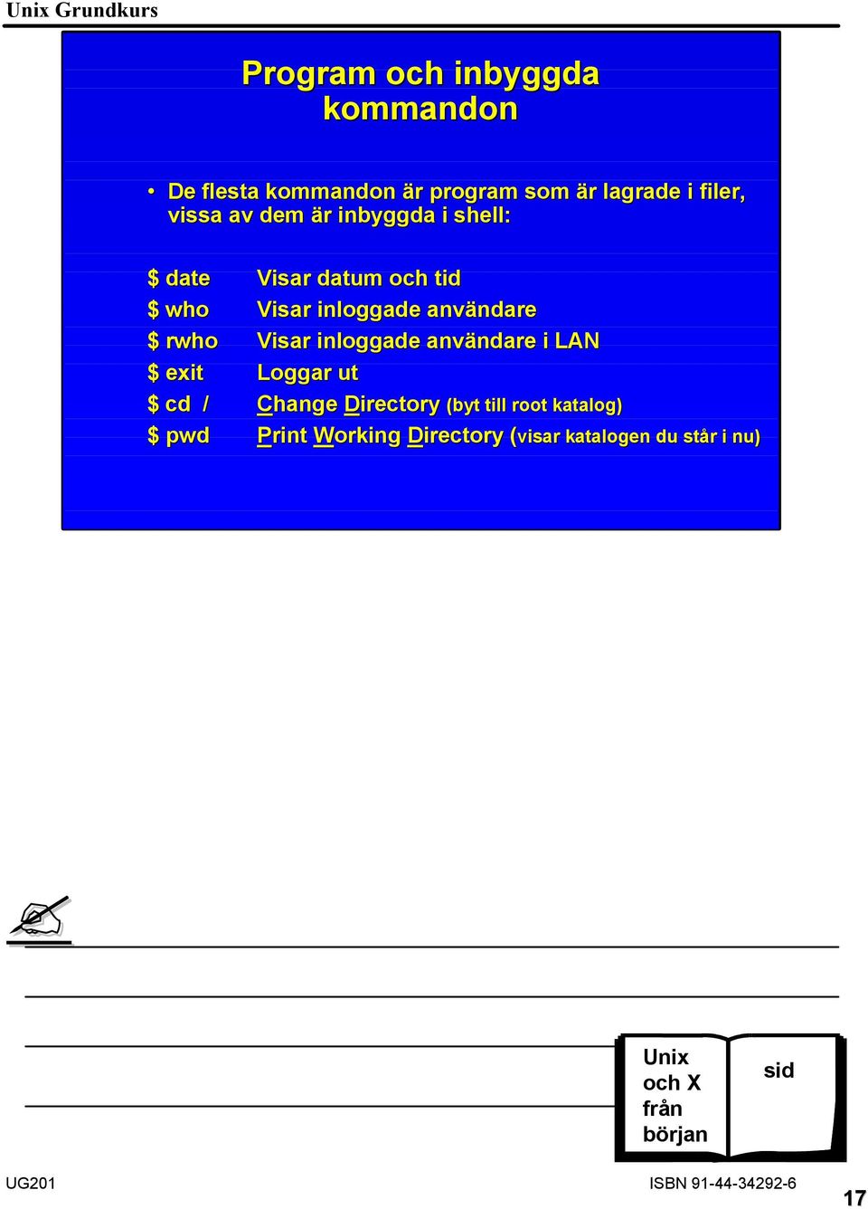 inloggade användare $ rwho Visar inloggade användare i LAN $ exit Loggar ut $ cd /