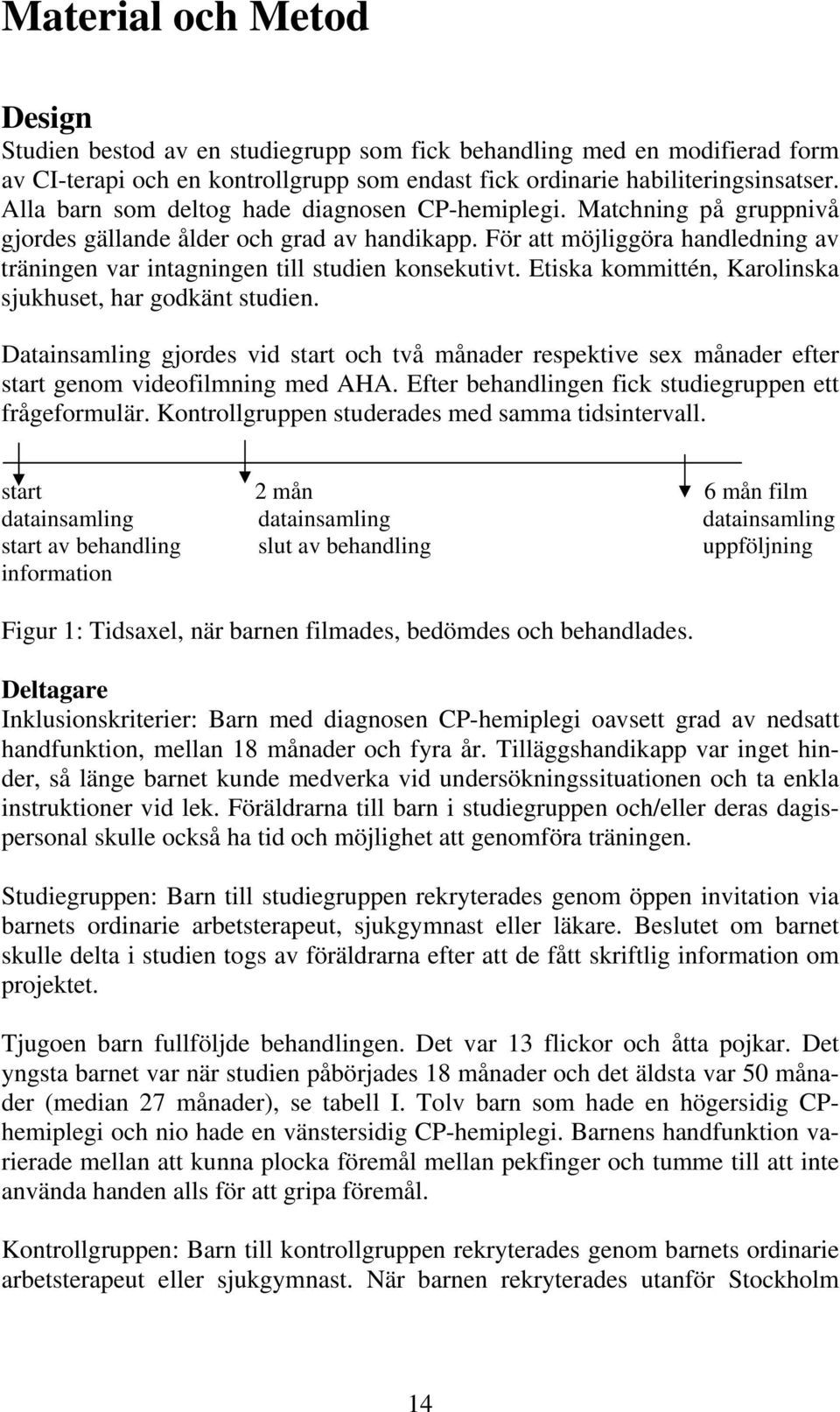 För att möjliggöra handledning av träningen var intagningen till studien konsekutivt. Etiska kommittén, Karolinska sjukhuset, har godkänt studien.