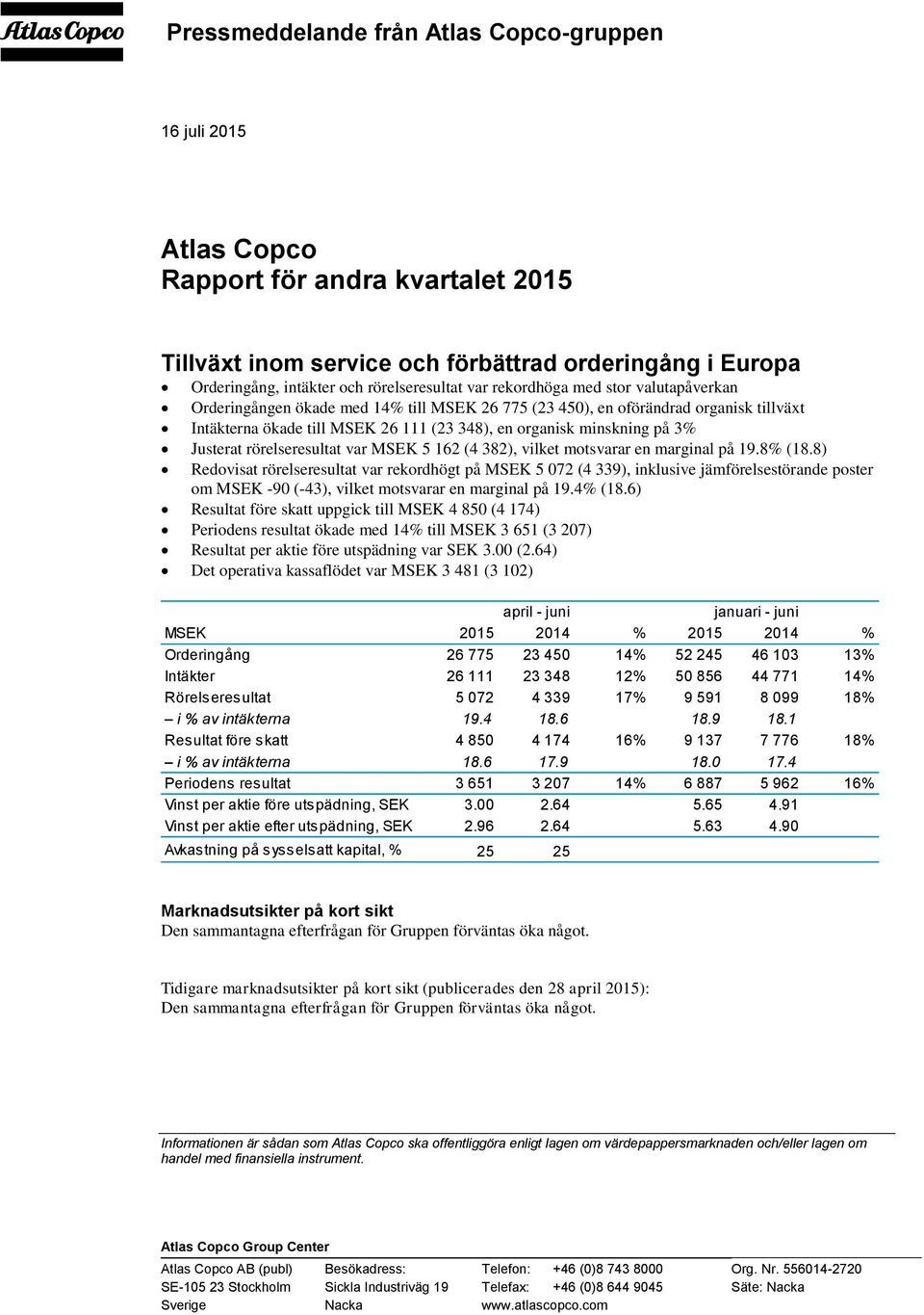 Justerat rörelseresultat var MSEK 5 162 (4 382), vilket motsvarar en marginal på 19.8% (18.