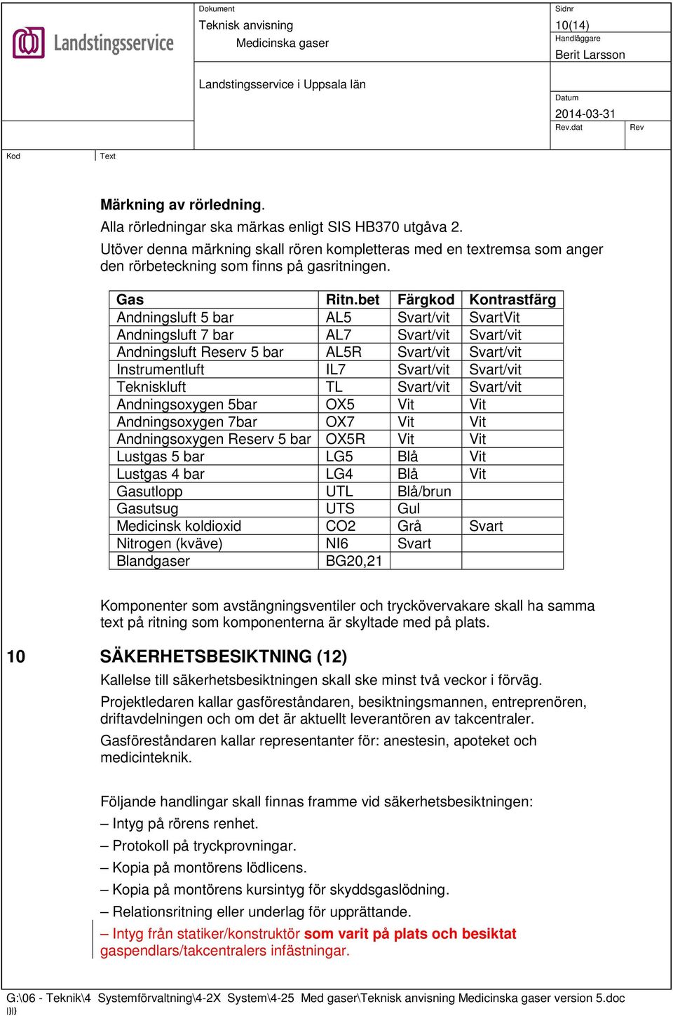 bet Färgkod Kontrastfärg Andningsluft 5 bar AL5 Svart/vit SvartVit Andningsluft 7 bar AL7 Svart/vit Svart/vit Andningsluft Reserv 5 bar AL5R Svart/vit Svart/vit Instrumentluft IL7 Svart/vit Svart/vit