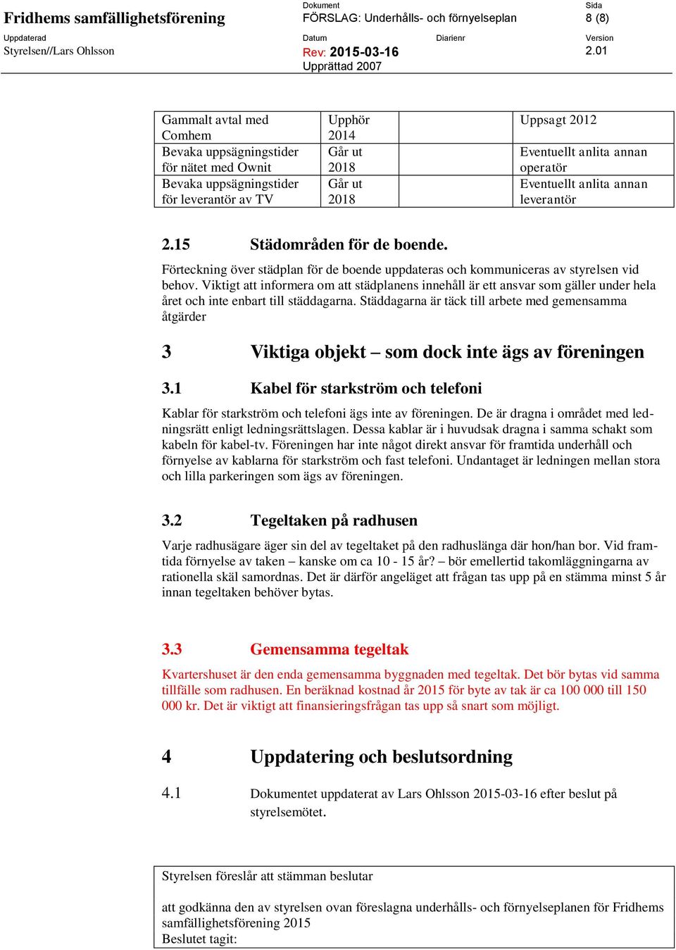 Förteckning över städplan för de boende uppdateras och kommuniceras av styrelsen vid behov.