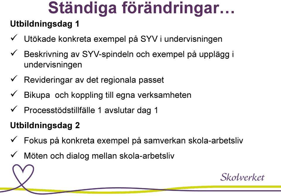 regionala passet Bikupa och koppling till egna verksamheten Processtödstillfälle 1 avslutar dag