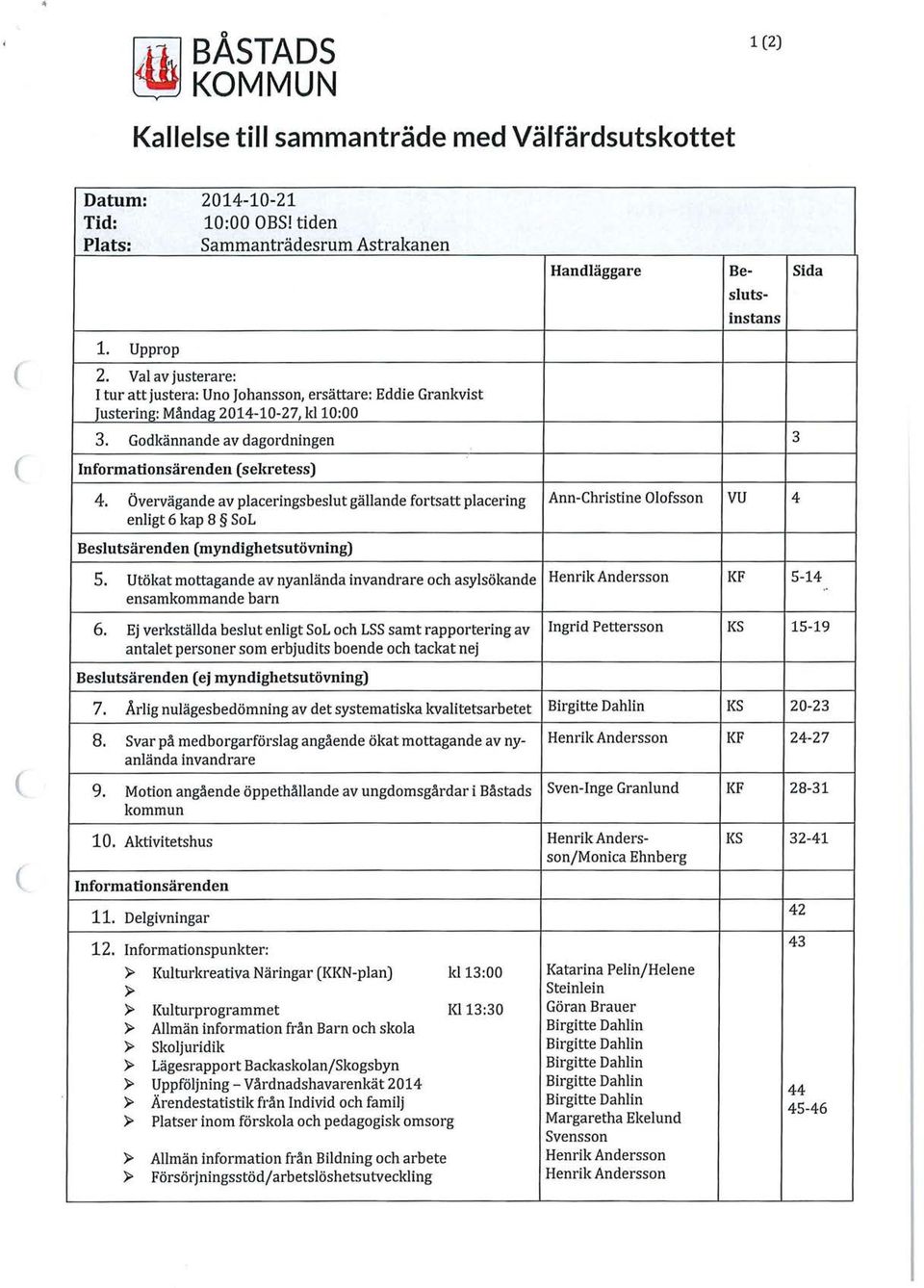 Övervägande av placeringsbeslut gällande fortsatt placering Ann-Christine Olofsson vu enligt 6 kap 8 SoL Beslutsärenden myndighetsutövning) 5.