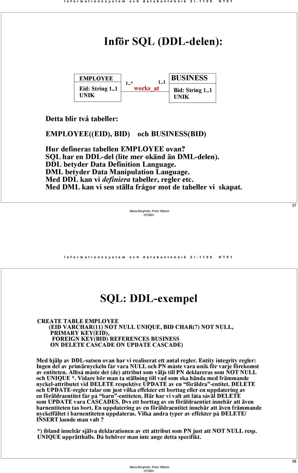 DML betyder Data Manipulation Language. Med DDL kan vi definiera tabeller, regler etc. Med DML kan vi sen ställa frågor mot de tabeller vi skapat.