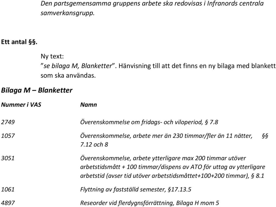 8 1057 Överenskommelse, arbete mer än 230 timmar/fler än 11 nätter, 7.