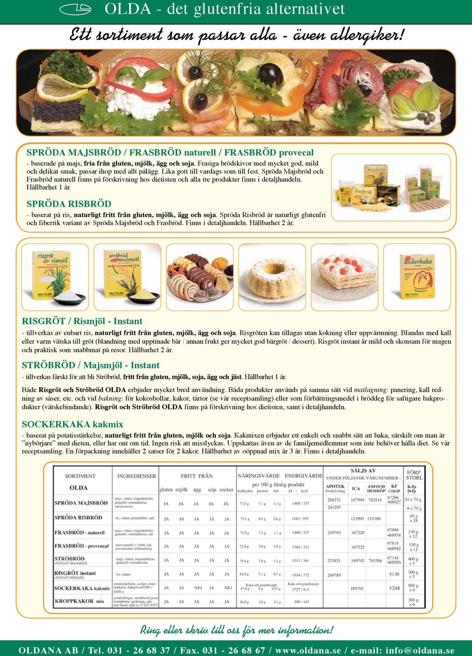 Spröda Majsbröd och Frasbröd naturell finns på förskrivning hos dietisten och alla tre produkter finns i detaljhandeln. Hållbarhet 1 år.