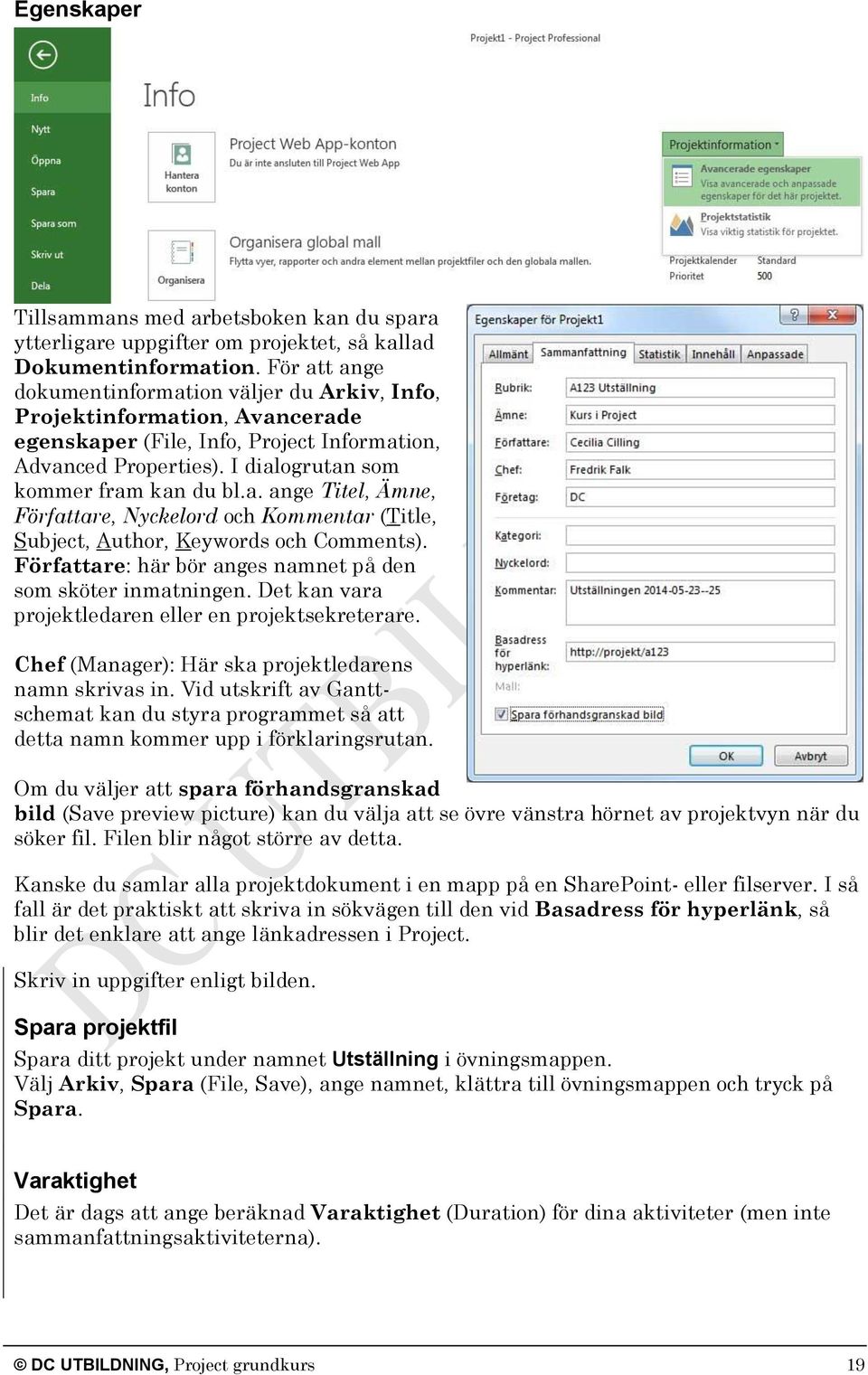 Författare: här bör anges namnet på den som sköter inmatningen. Det kan vara projektledaren eller en projektsekreterare. Chef (Manager): Här ska projektledarens namn skrivas in.