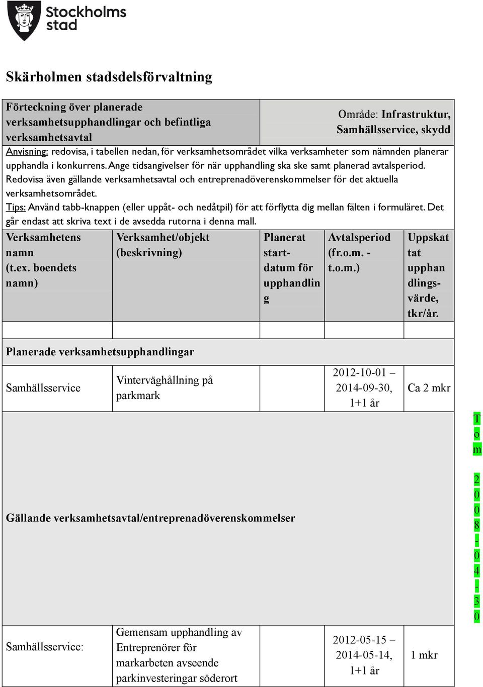 Tips: Använd tabb-knappen (eller uppåt- och nedåtpil) att flytta dig mellan fälten i formuläret. Det går endast att skriva text