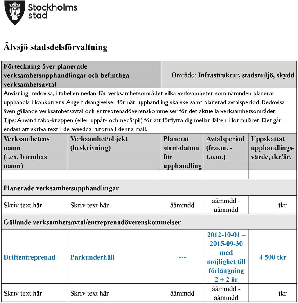 Tips: Använd tabb-knappen (eller uppåt- och nedåtpil) att flytta dig mellan fälten i formuläret. Det går endast att skriva text