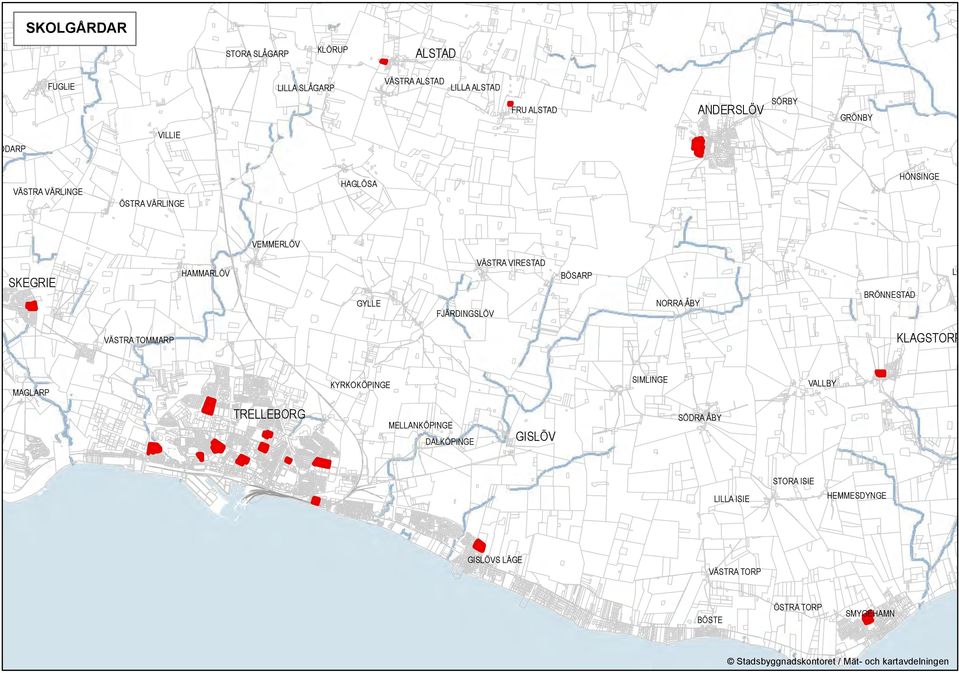 VIRESTAD BÖSARP NORRA ÅBY BRÖNNESTAD LILLA JO VÄSTRA TOMMARP KLAGSTORP MAGLARP KYRKOKÖPINGE SIMLINGE VALLBY TRELLEBORG
