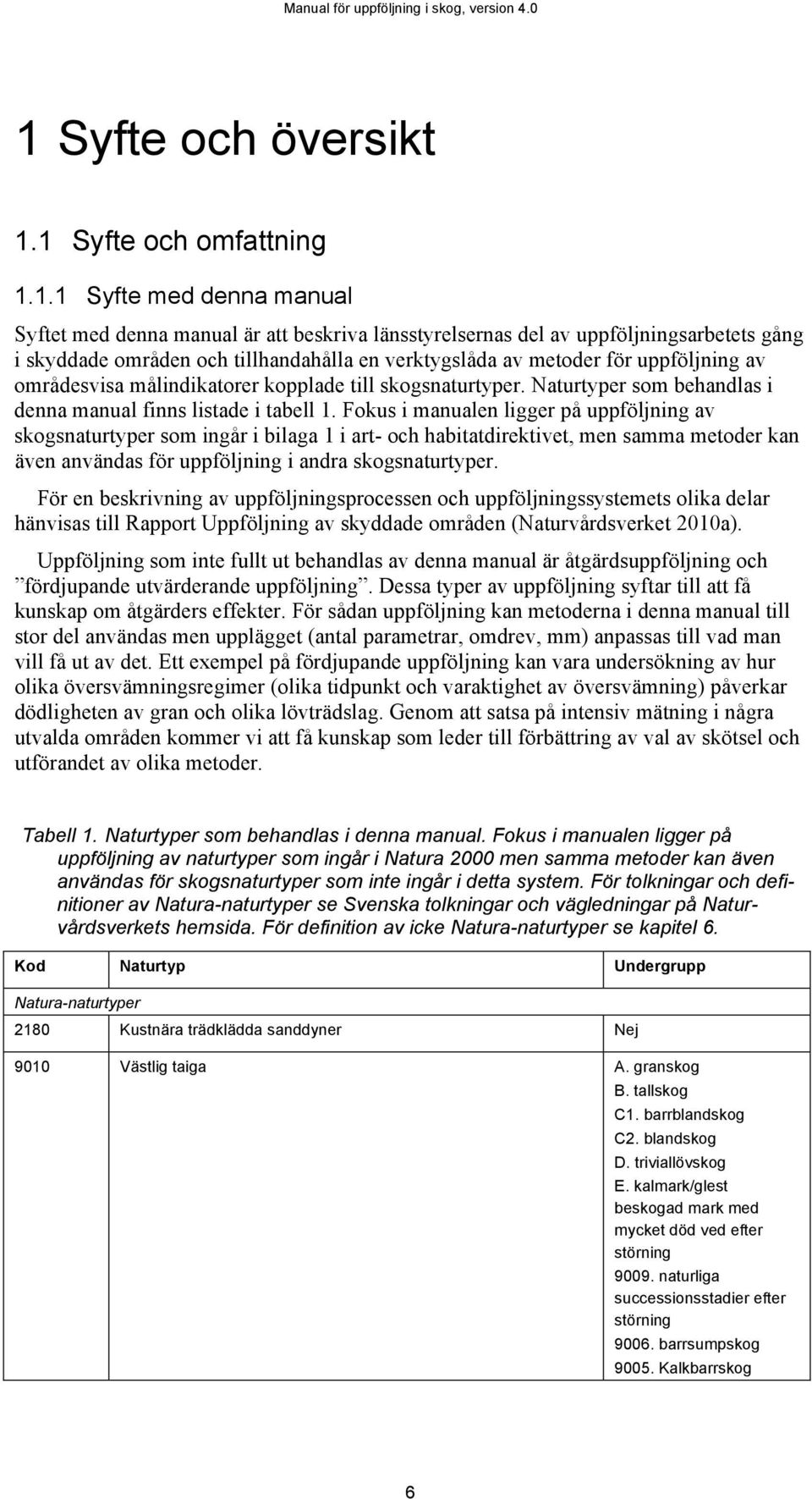 Fokus i manualen ligger på uppföljning av skogsnaturtyper som ingår i bilaga 1 i art- och habitatdirektivet, men samma metoder kan även användas för uppföljning i andra skogsnaturtyper.