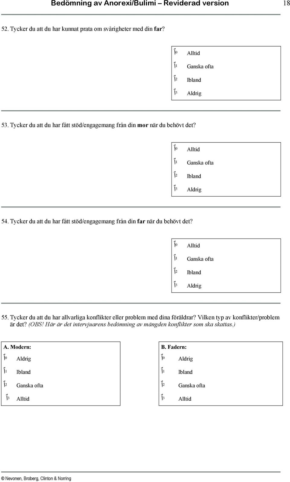 Tycker du att du har fått stöd/engagemang från din far när du behövt det? 0 1 2 3 Alltid Ganska ofta Ibland Aldrig 55.