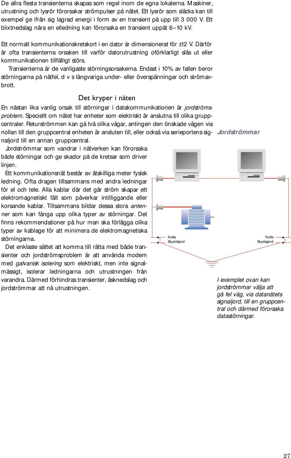 Ett normalt kommunikationskretskort i en dator är dimensionerat för ±1 V. Därför är ofta transienterna orsaken till varför datorutrustning oförklarligt slås ut eller kommunikationen tillfälligt störs.