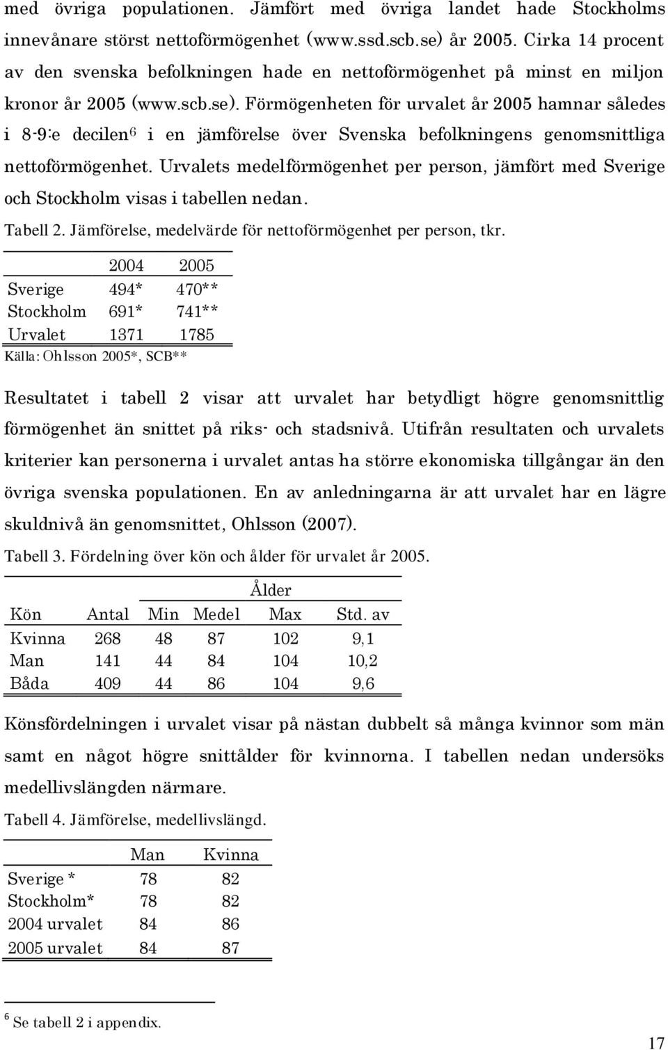 Förmögenheten för urvalet år 2005 hamnar således 8-9:e declen 6 en jämförelse över Svenska befolknngens genomsnttlga nettoförmögenhet.