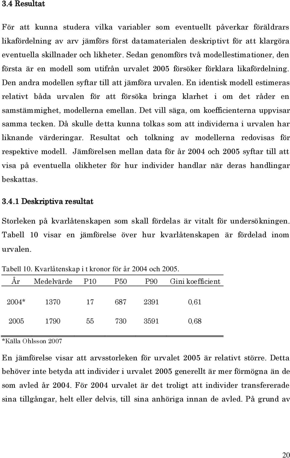 En dentsk modell estmeras relatvt båda urvalen för att försöka brnga klarhet om det råder en samstämmghet, modellerna emellan. Det vll säga, om koeffcenterna uppvsar samma tecken.