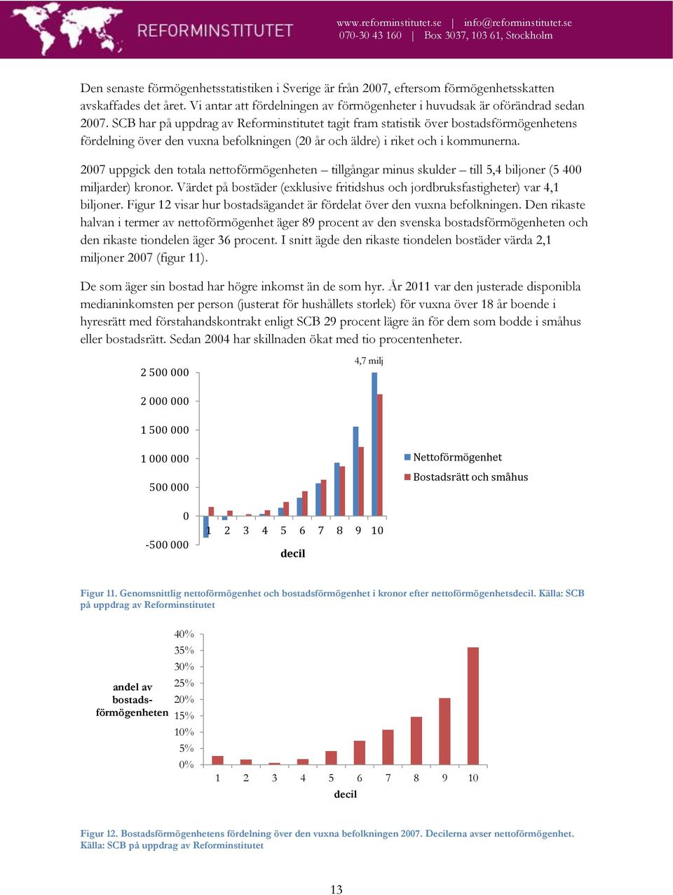 2007 uppgick den totala nettoförmögenheten tillgångar minus skulder till 5,4 biljoner (5 400 miljarder) kronor. Värdet på bostäder (exklusive fritidshus och jordbruksfastigheter) var 4,1 biljoner.