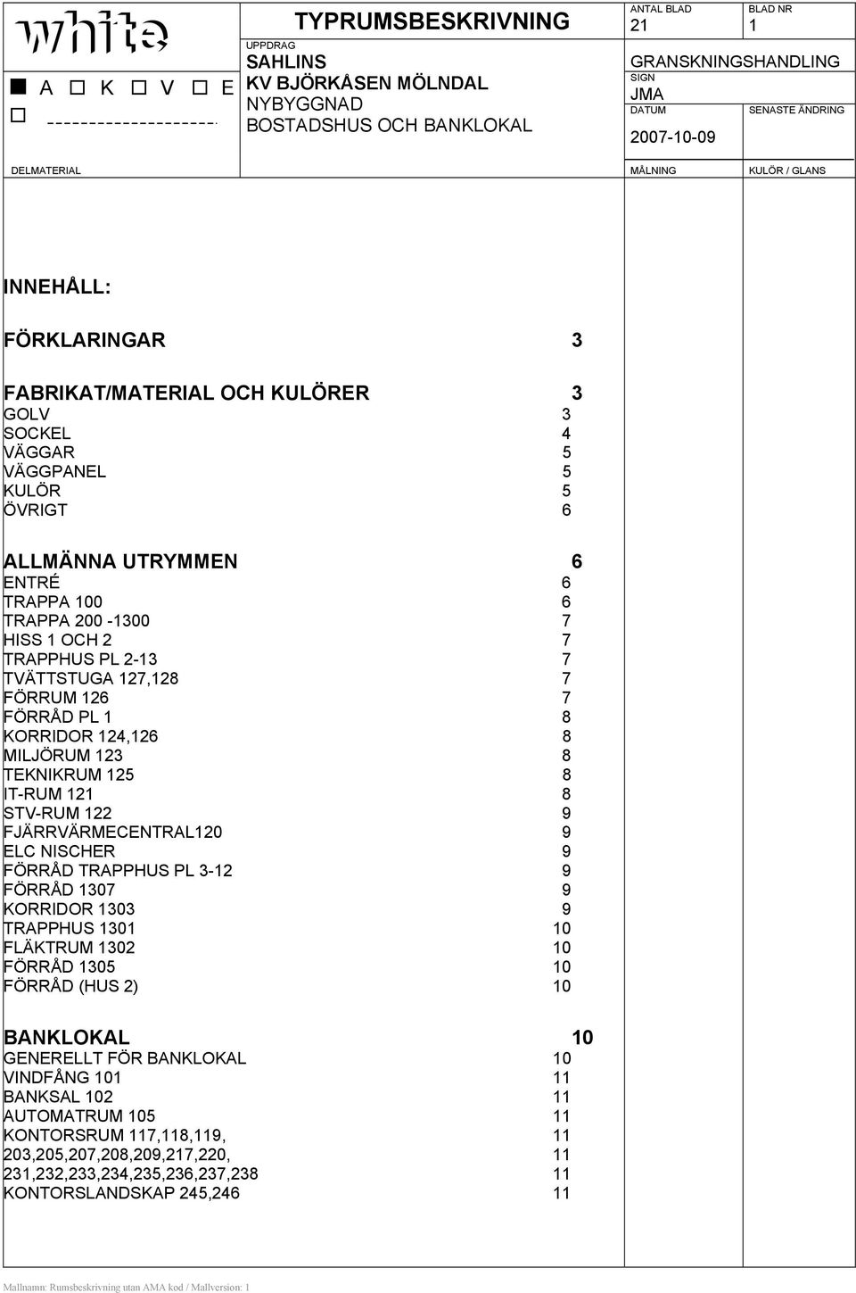 FJÄRRVÄRMECENTRAL120 9 ELC NISCHER 9 FÖRRÅD TRAPPHUS PL 3-12 9 FÖRRÅD 1307 9 KORRIDOR 1303 9 TRAPPHUS 1301 10 FLÄKTRUM 1302 10 FÖRRÅD 1305 10 FÖRRÅD (HUS 2) 10 BANKLOKAL 10