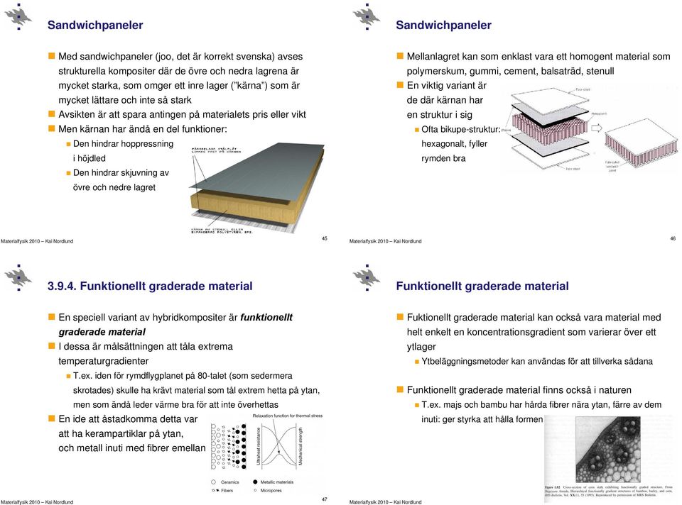 övre och nedre lagret Mellanlagret kan som enklast vara ett homogent material som polymerskum, gummi, cement, balsaträd, stenull En viktig variant är de där kärnan har en struktur i sig Ofta