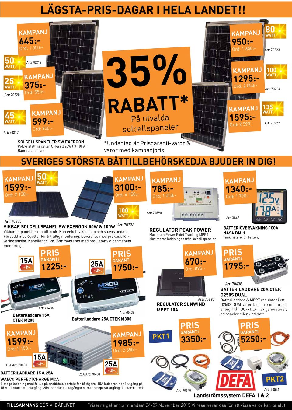 590:- 80 WATT Art: 70223 100 WATT Art: 70224 135 WATT Art: 70227 Solcellspaneler SW EXERGON Polykristallina celler. Olika stl 25W till 100W Ram i aluminium 1599:- Ord: 2 150:- varor med pris.