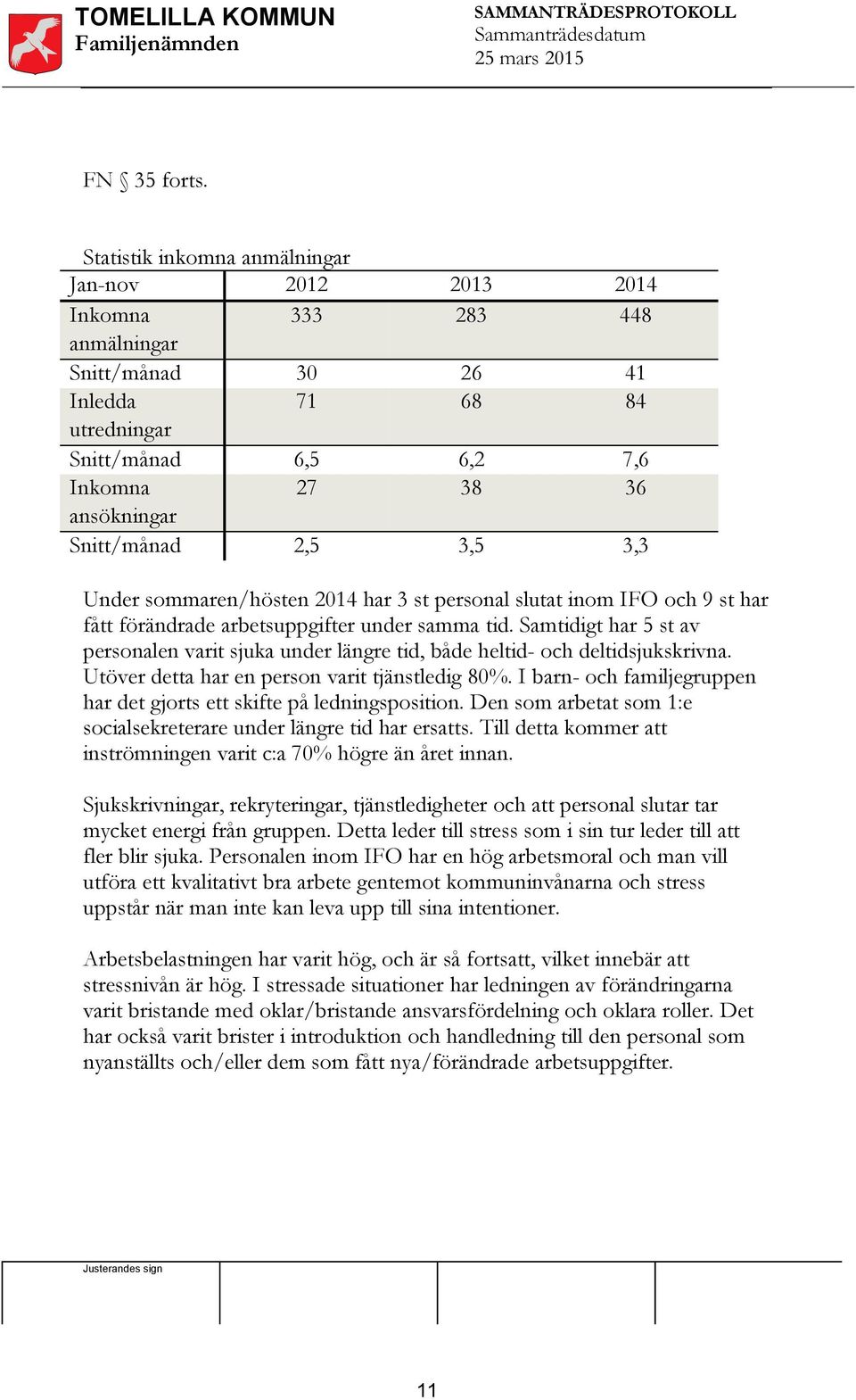 7,6 36 3,5 3,3 Under sommaren/hösten 2014 har 3 st personal slutat inom IFO och 9 st har fått förändrade arbetsuppgifter under samma tid.