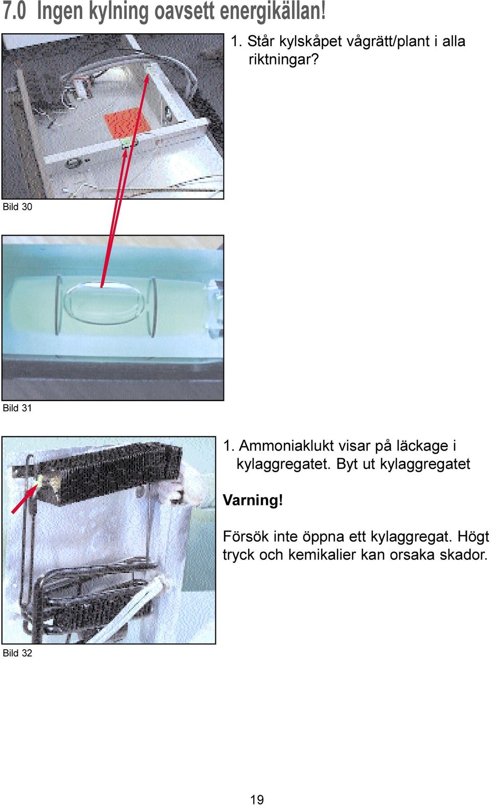 Ammoniaklukt visar på läckage i kylaggregatet.