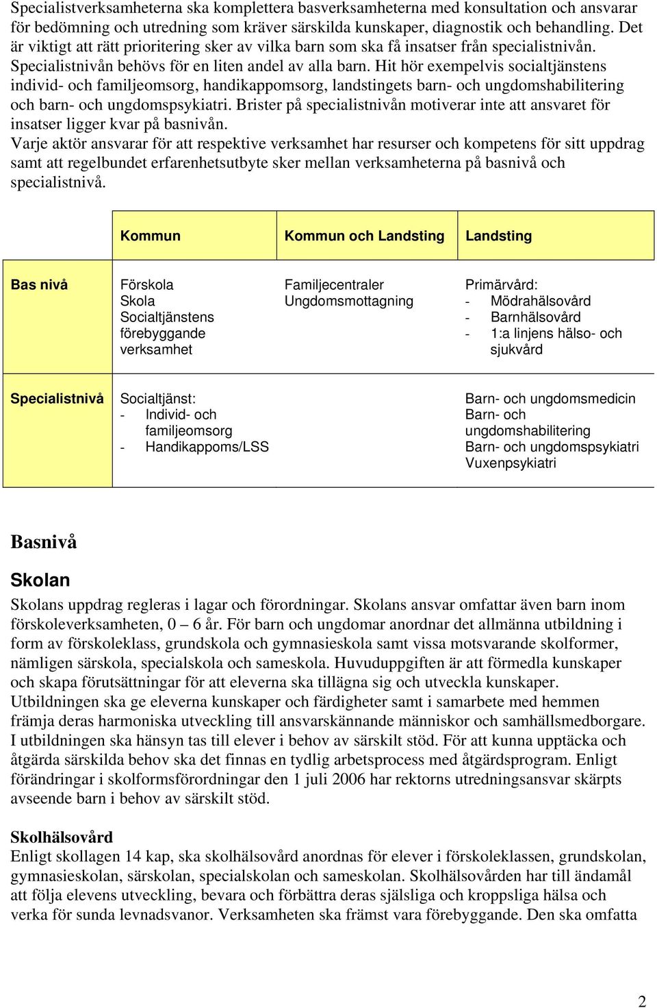 Hit hör exempelvis socialtjänstens individ- och familjeomsorg, handikappomsorg, landstingets barn- och ungdomshabilitering och barn- och ungdomspsykiatri.